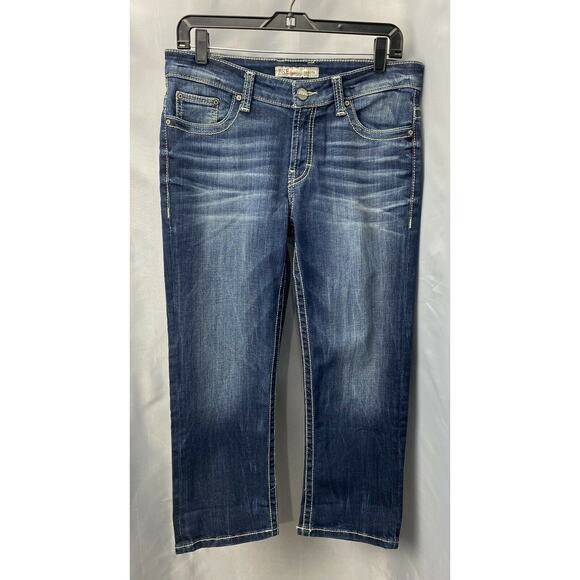 BKE Straight Crop Jeans 28 Dakota Midrise Denim Blue Cropped Dark EUC - Picture 1 of 11